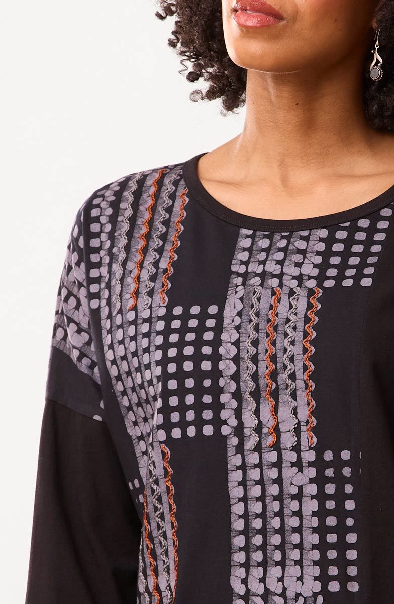 Farida Batik Print Jersey Oversized Tee - Black/Slate