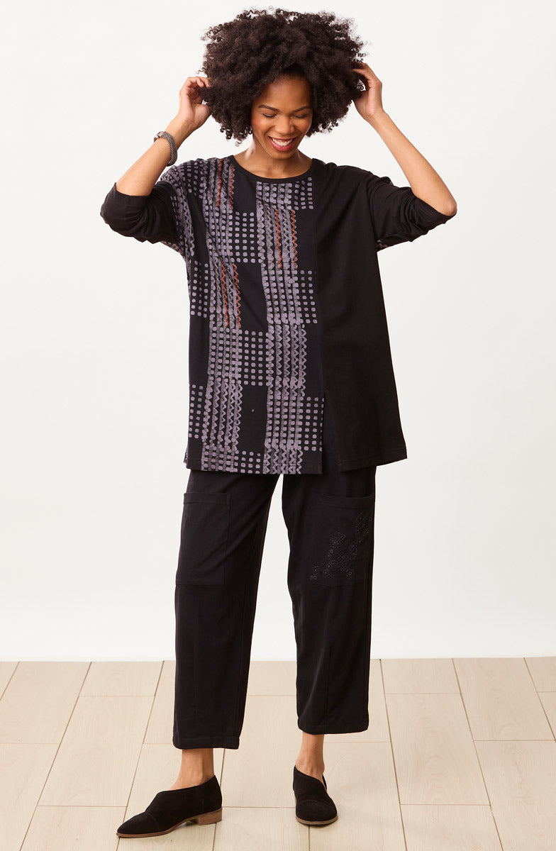 Farida Batik Print Jersey Oversized Tee - Black/Slate