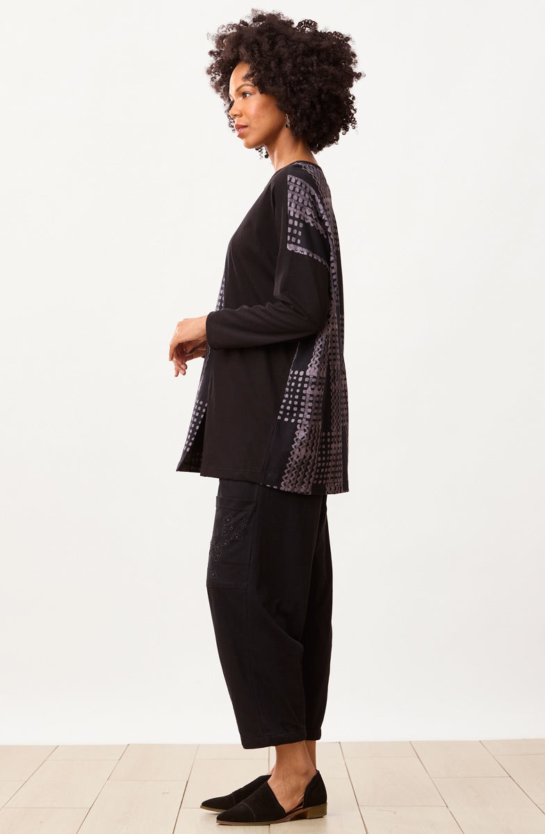 Farida Batik Print Jersey Oversized Tee - Black/Slate