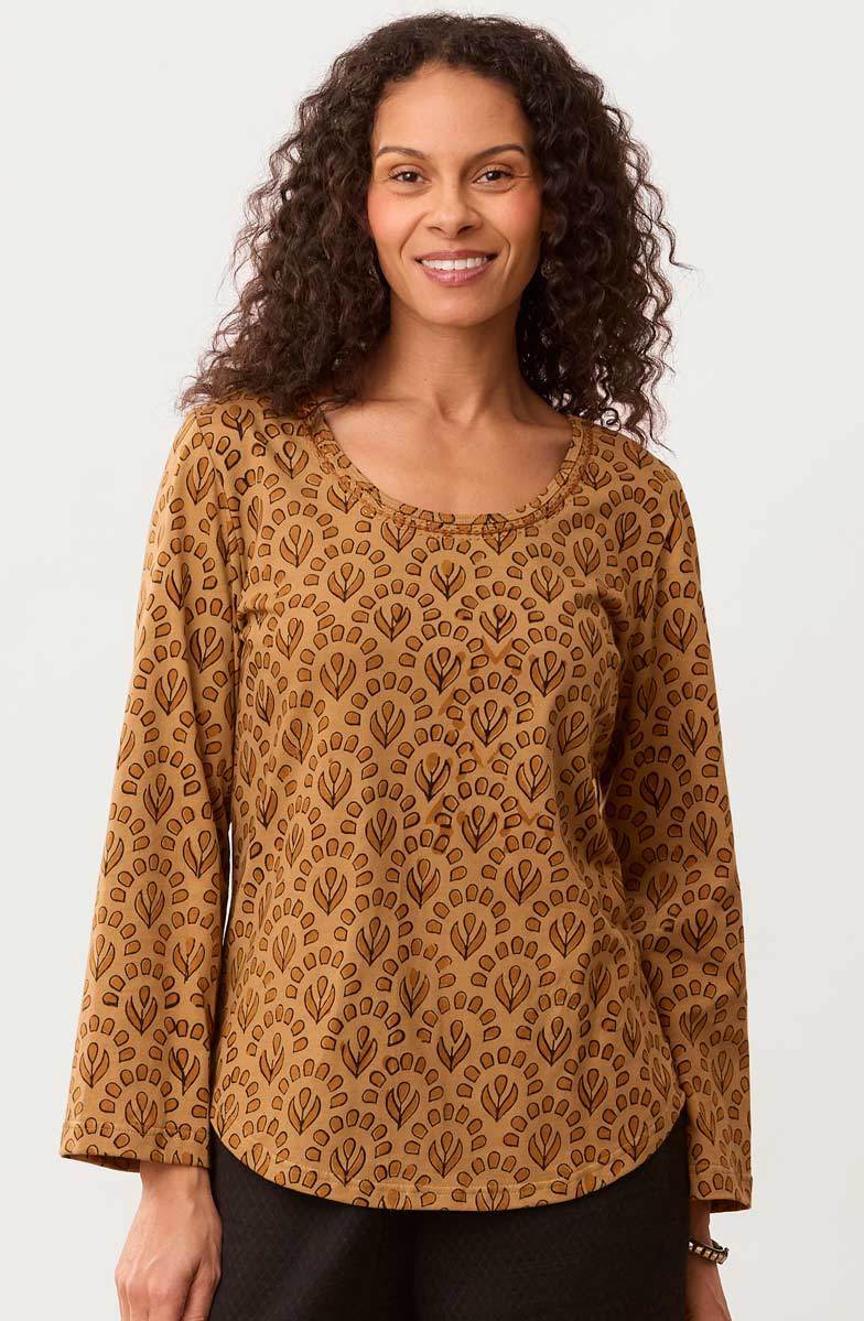 Maira Block Print Cotton Jersey Tee - Cedar