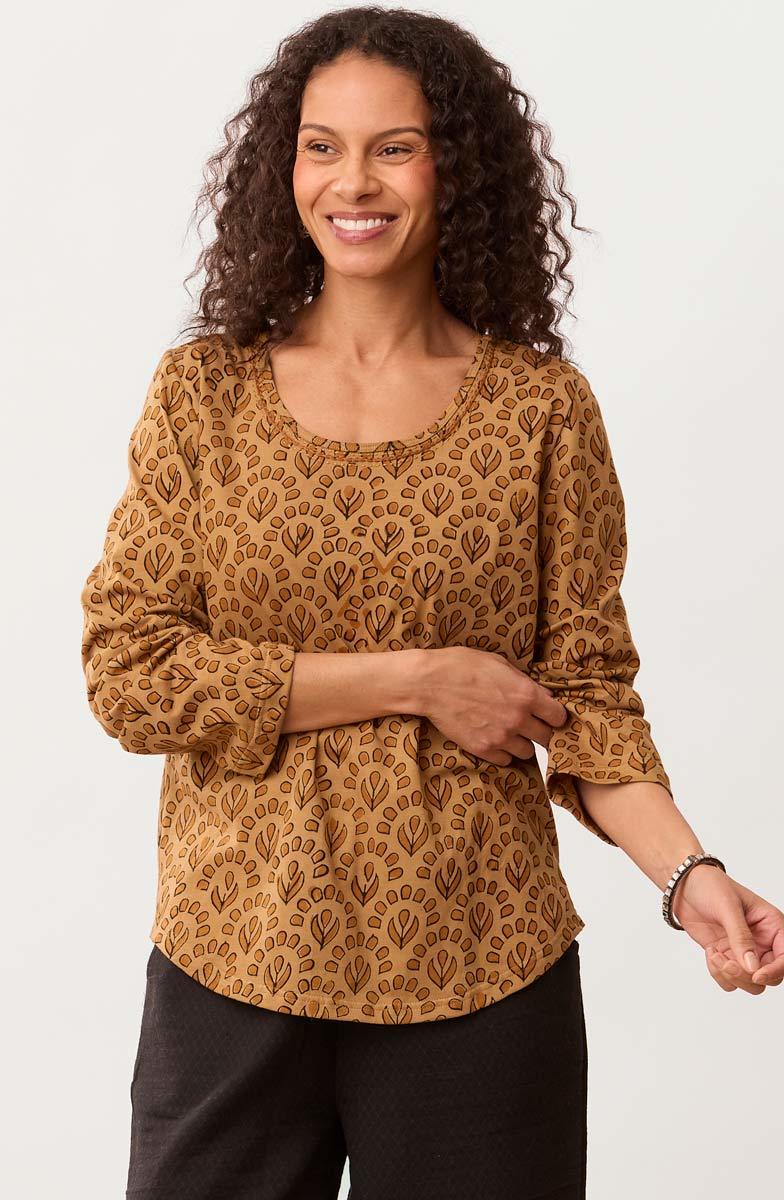 Maira Block Print Cotton Jersey Tee - Cedar