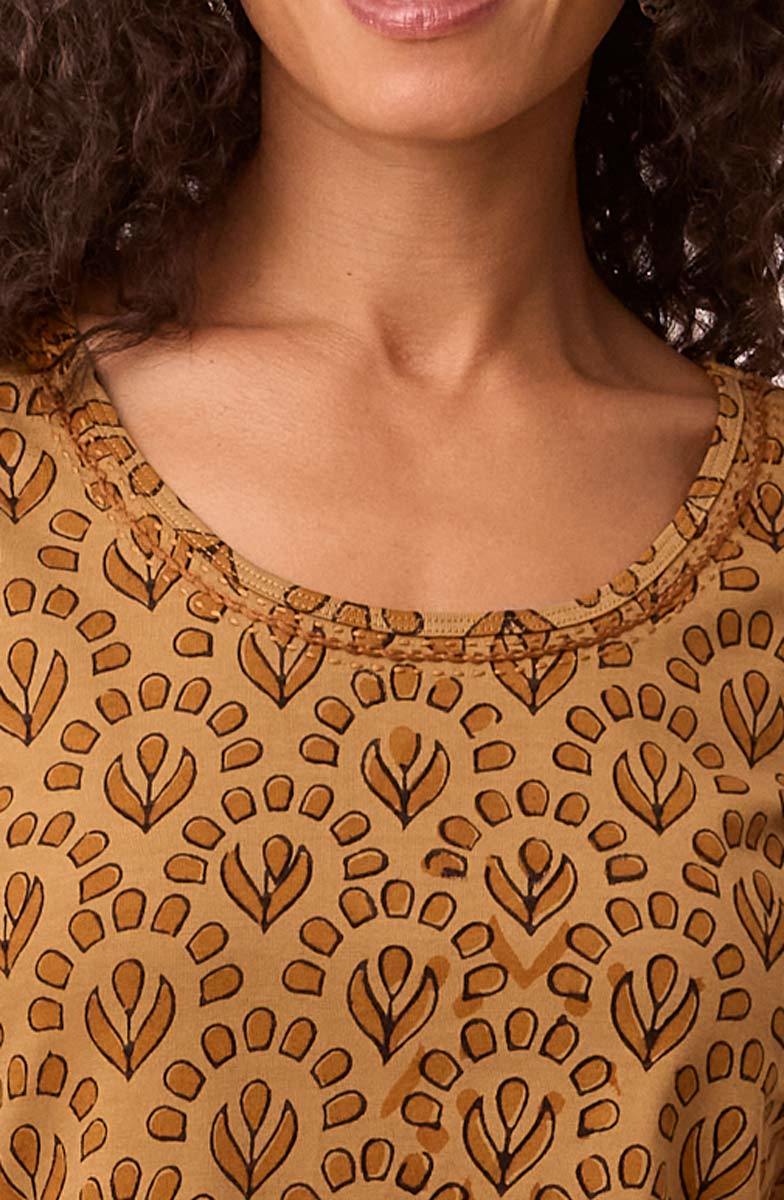 Maira Block Print Cotton Jersey Tee - Cedar