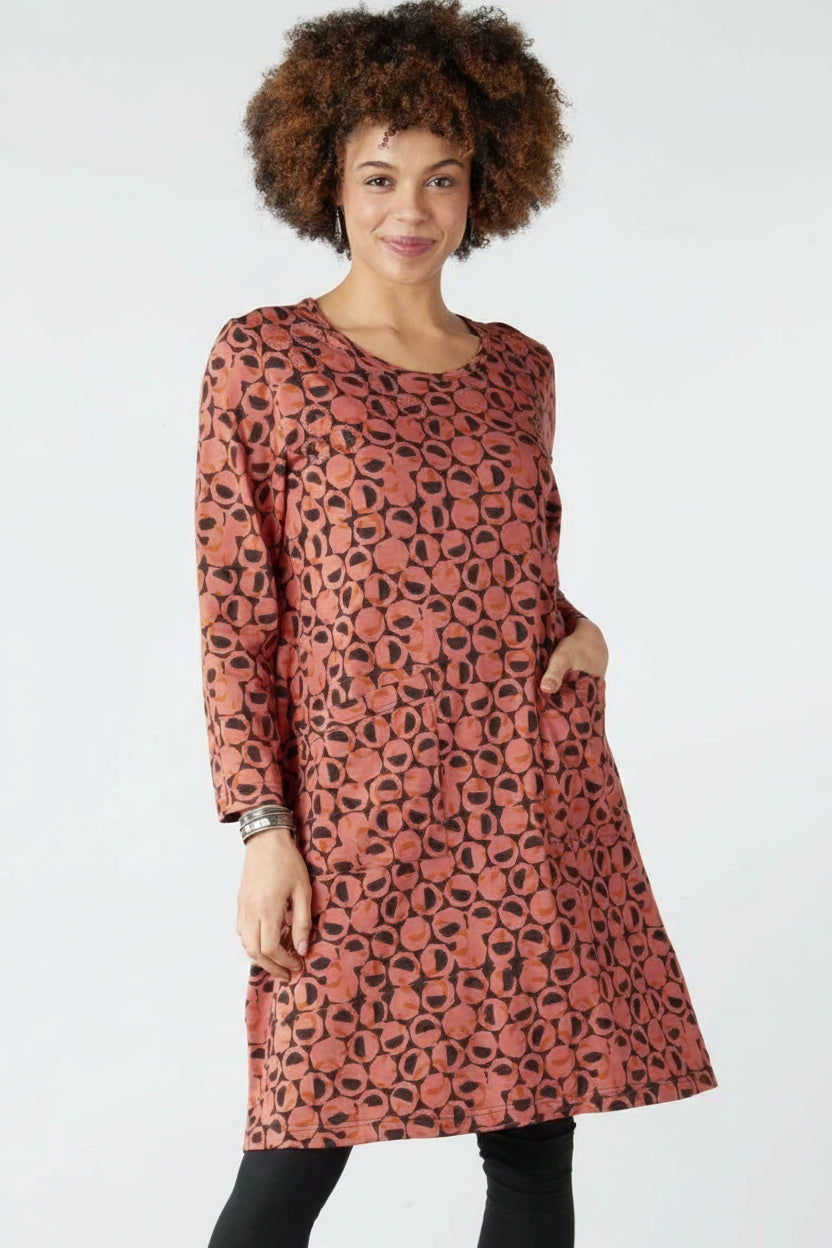 Tishani Jersey Knit Kurta Tunic Dress - Cedar