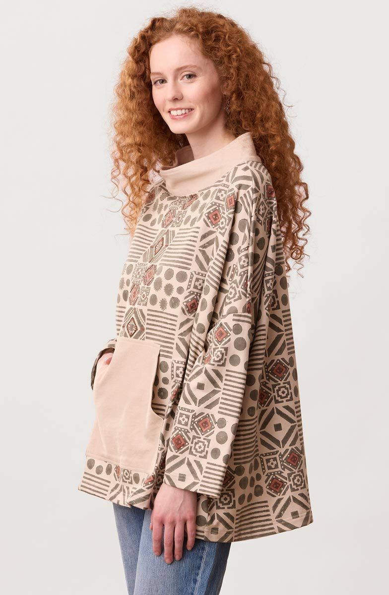 Adrija French Terry Boatneck Stand-Collar Tunic - Chalk/Multi