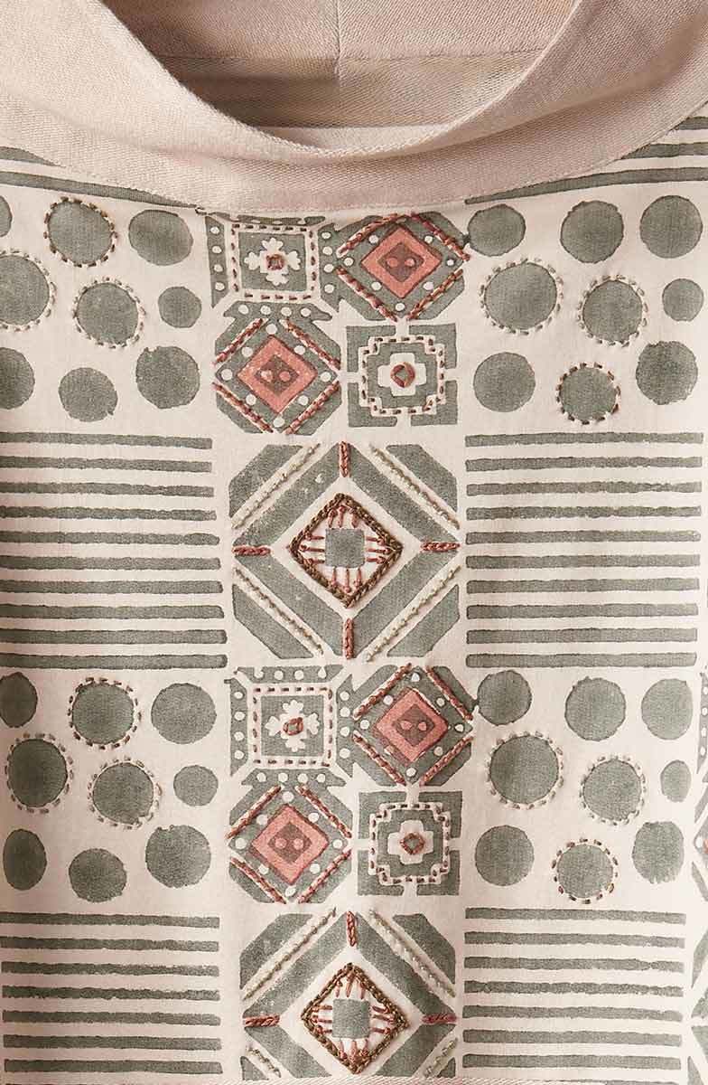 Adrija French Terry Boatneck Stand-Collar Tunic - Chalk/Multi