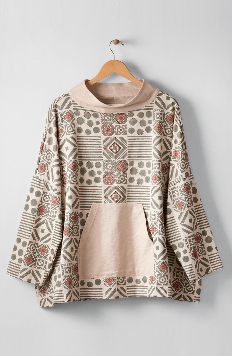 Adrija French Terry Boatneck Stand-Collar Tunic - Chalk/Multi