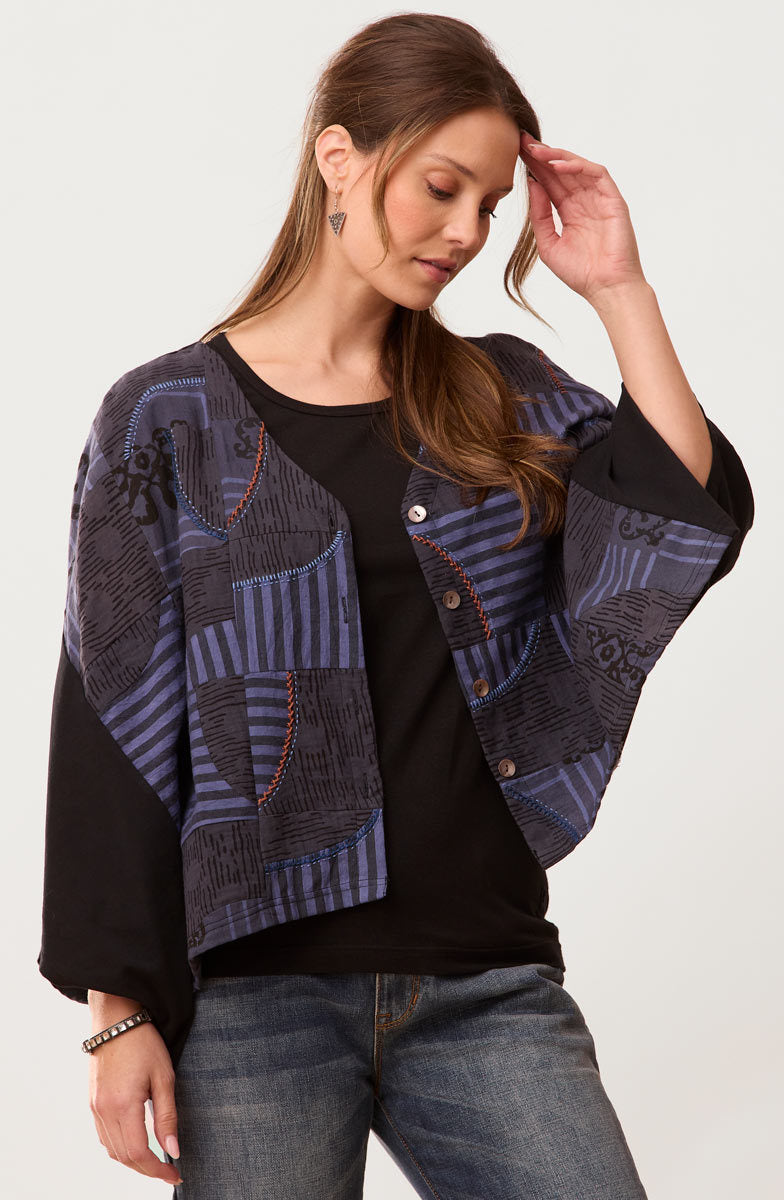 Zeenal Upcycled Patchwork Top - Black/Multi/Chindi