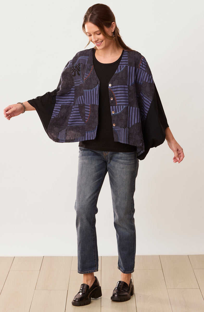Zeenal Upcycled Patchwork Top - Black/Multi/Chindi