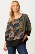 Nasima Upcycled Patchwork Oversized Boxy Tee - Herb/Black/Multi