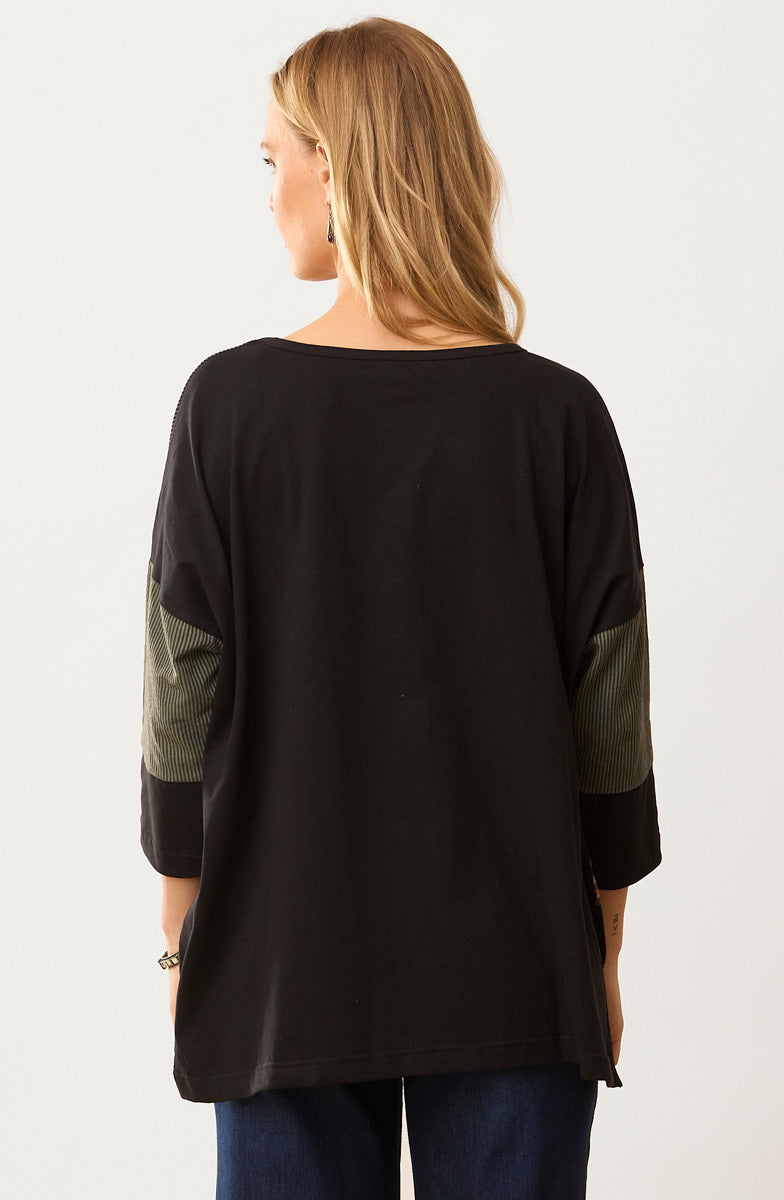 Nasima Upcycled Patchwork Oversized Boxy Tee - Herb/Black/Multi
