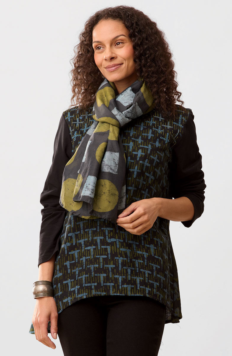 Shona Mix Media Long-Sleeve Top - Charcoal/Multi