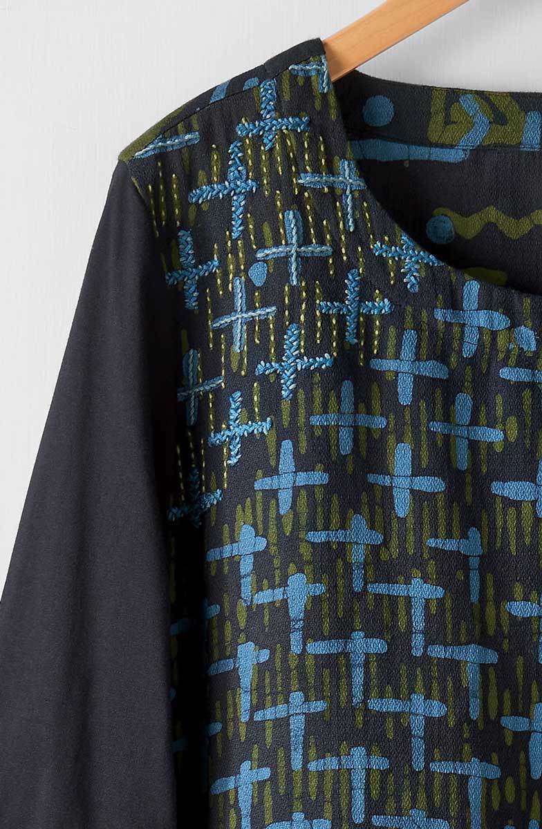 Shona Mix Media Long-Sleeve Top - Charcoal/Multi