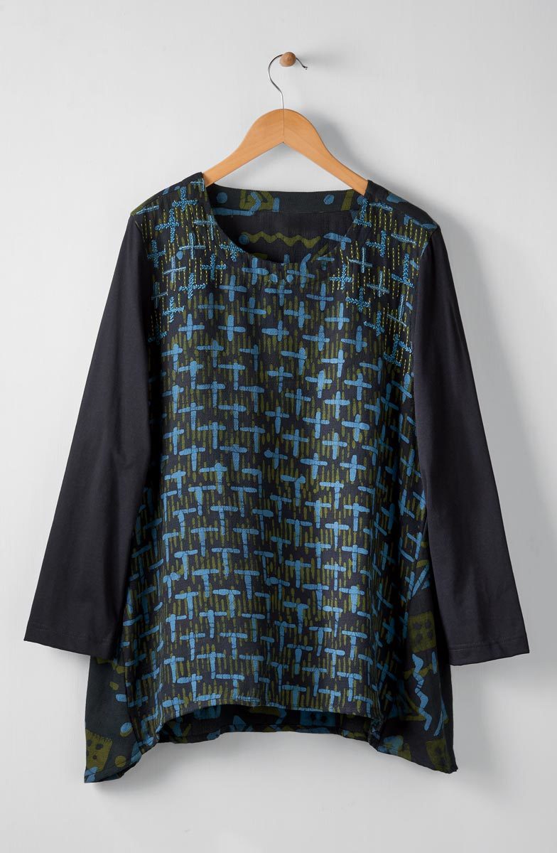 Shona Mix Media Long-Sleeve Top - Charcoal/Multi