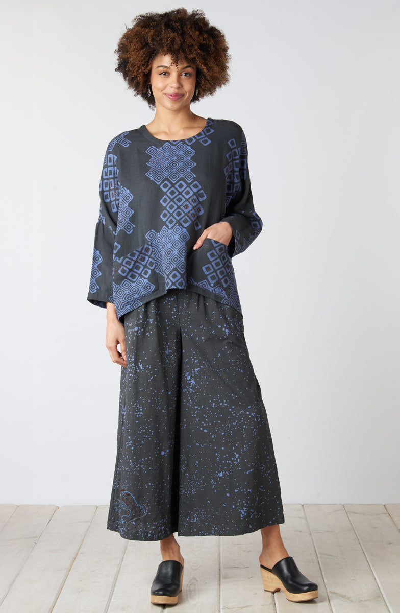 Rimsha Long-Sleeve Popover Swing Top - Fossil/Periwinkle