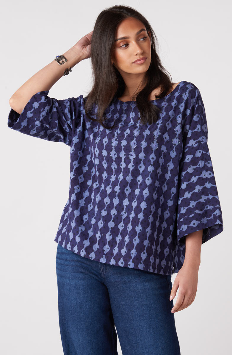 Sujaya Drop-Shoulder Boxy Top - Tranquil blue
