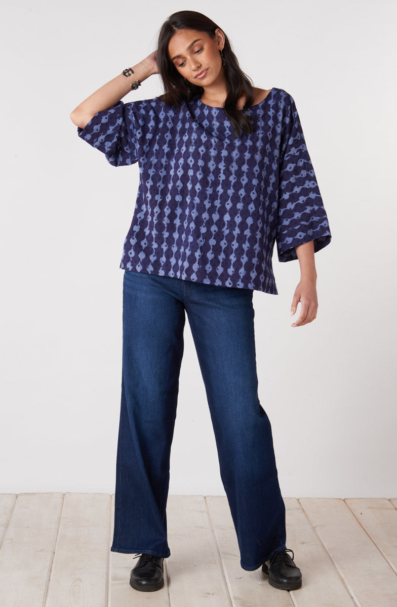 Sujaya Drop-Shoulder Boxy Top - Tranquil blue