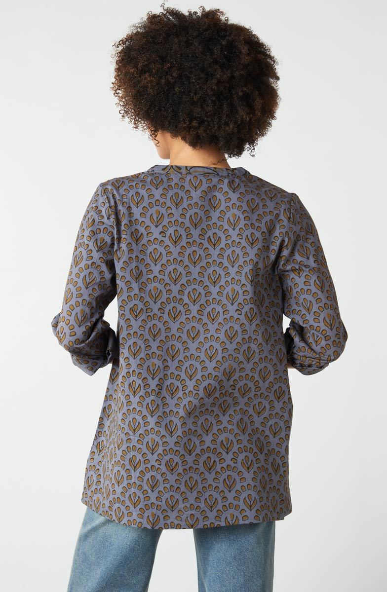 Vaishali Pleated Button-Down Tunic - Blue/Grey