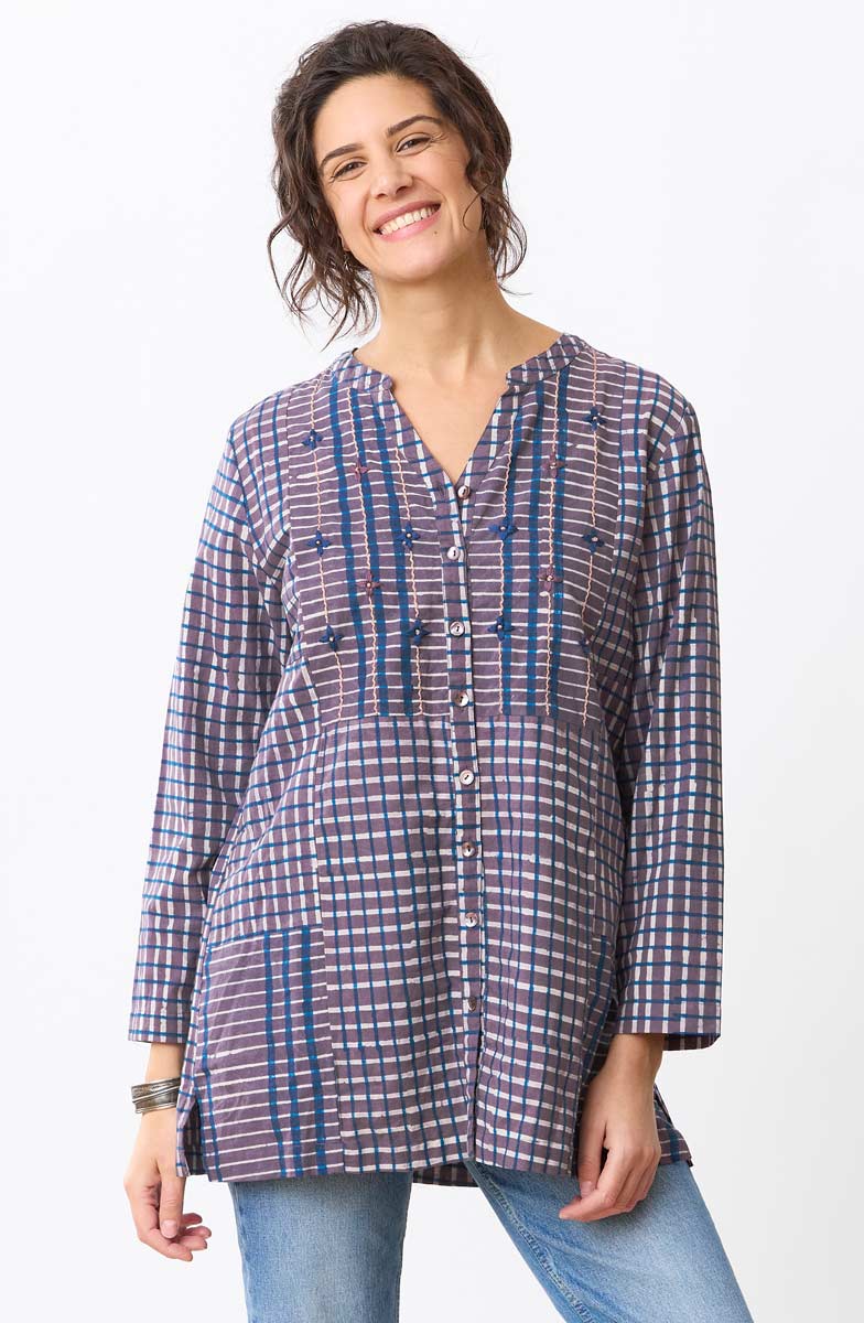 Shaily Button-Down Kurta - Smoky lavender