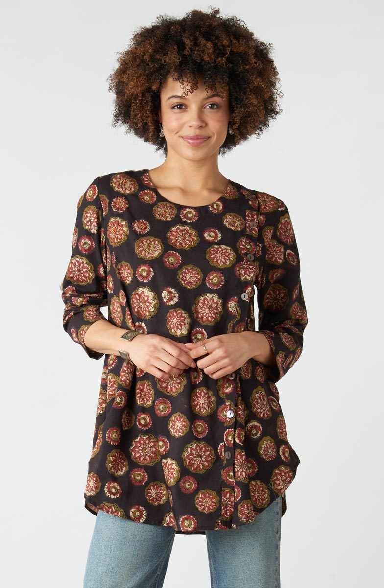 Smitali Scoop-Neck Swing Tunic - Black/Multi