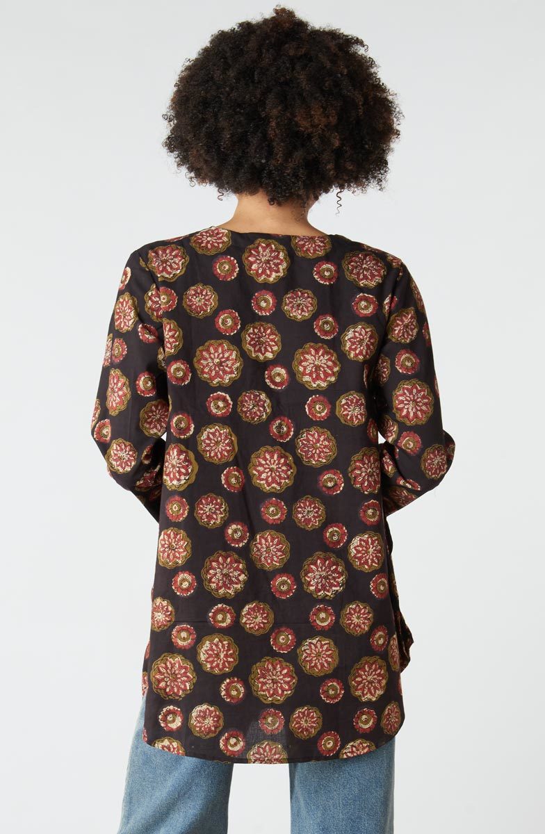 Smitali Scoop-Neck Swing Tunic - Black/Multi