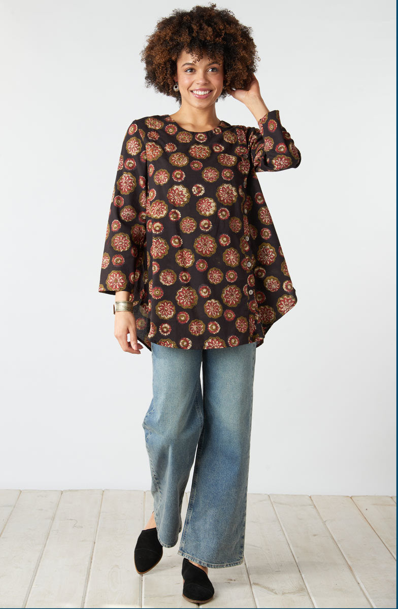 Smitali Scoop-Neck Swing Tunic - Black/Multi