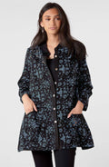 Trishna Block Print Roll-Sleeve Shirt Jacket - Mineral blue