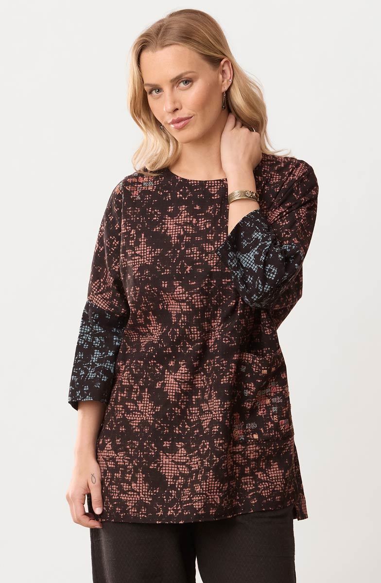 Tanisha Block Print 3/4-Sleeve Tunic - Ambrosia/Multi