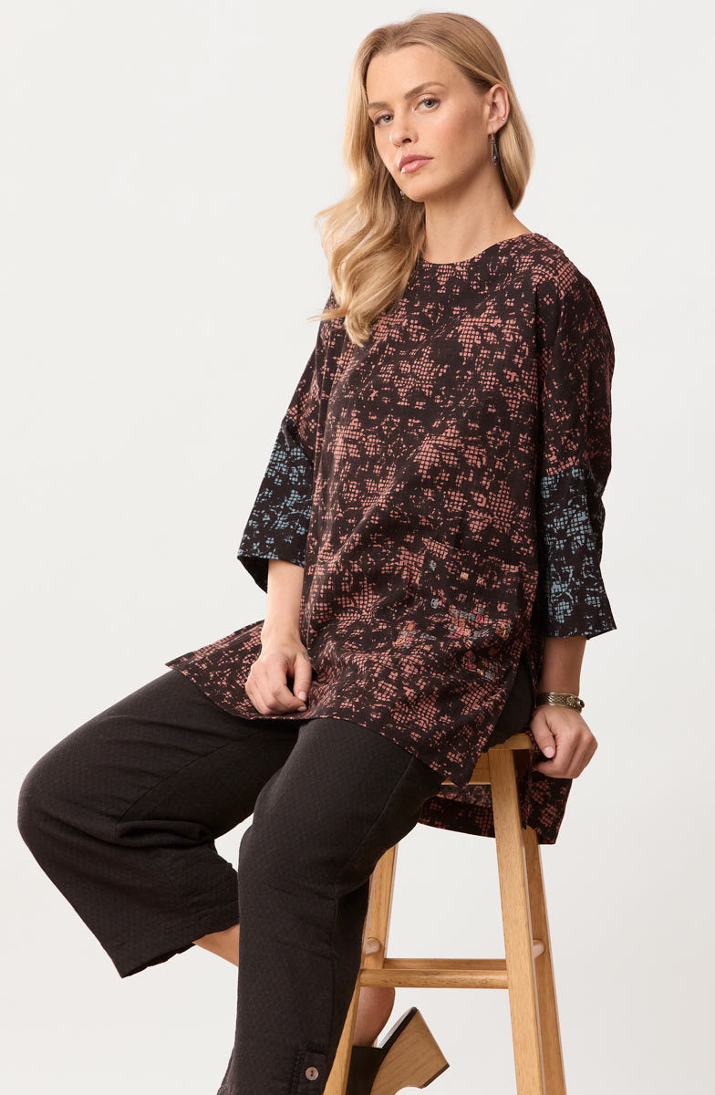 Tanisha Block Print 3/4-Sleeve Tunic - Ambrosia/Multi