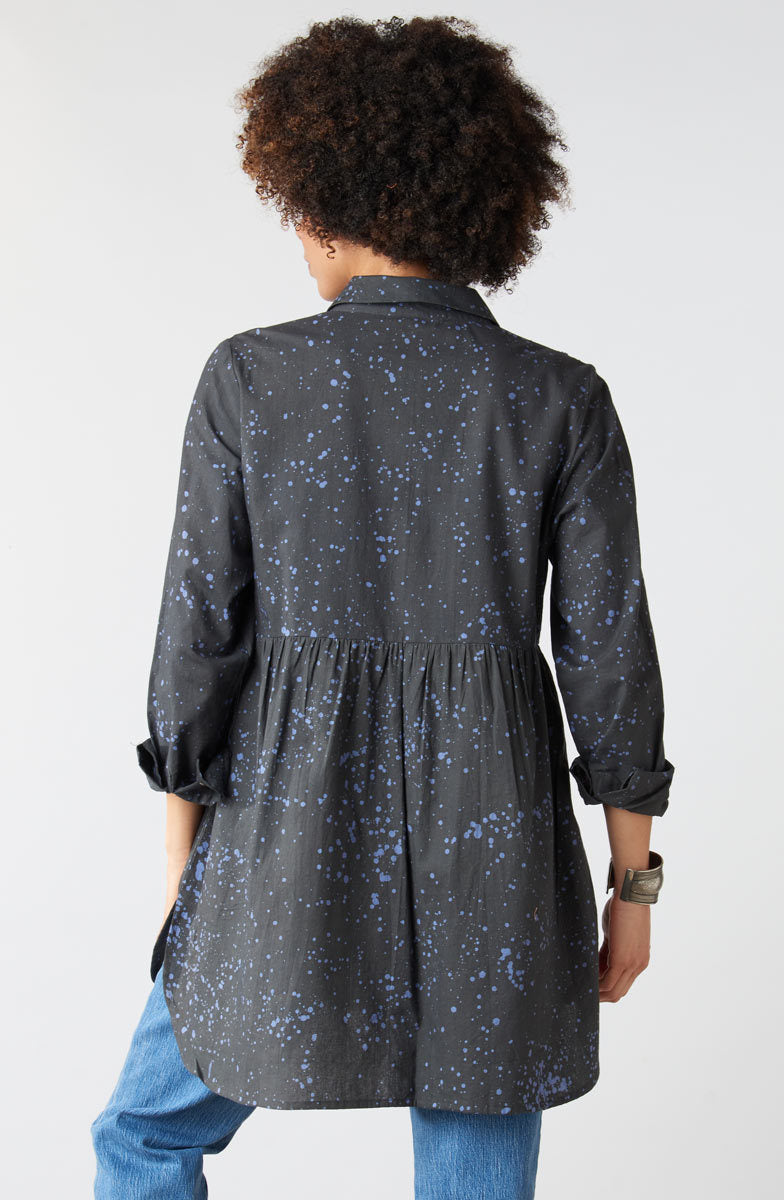 Sariska Button-Down Long-Sleeve Tunic - Fossil/Periwinkle