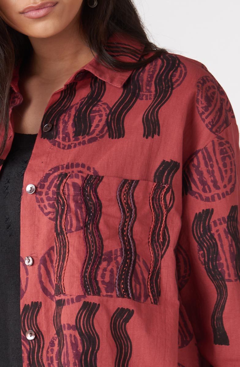 Rima Oversized Button-Down Shirt Jacket - Pomegranate