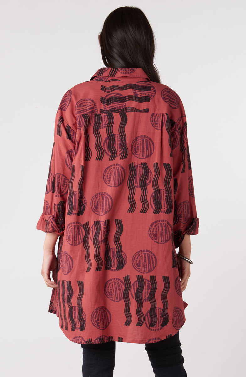 Rima Oversized Button-Down Shirt Jacket - Pomegranate