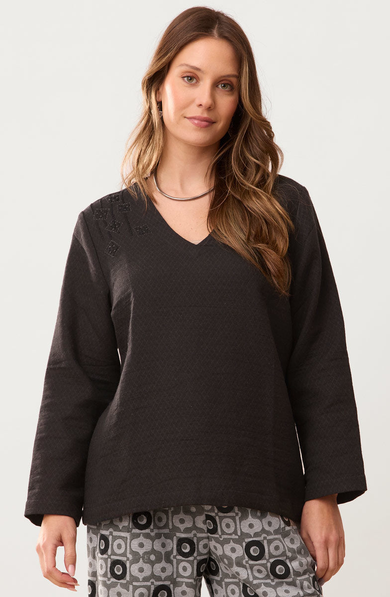 Deepa V-Neck Matelassé Top