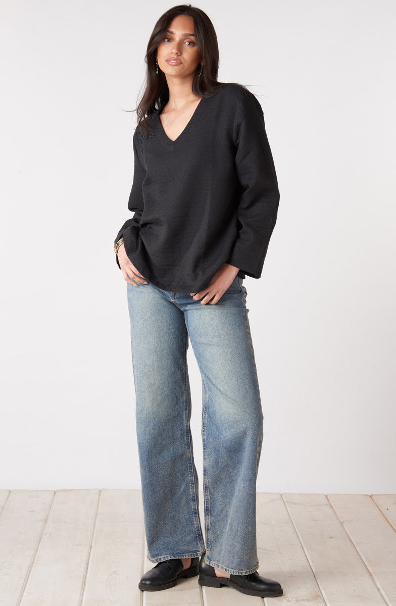 Deepa V-Neck Matelassé Top