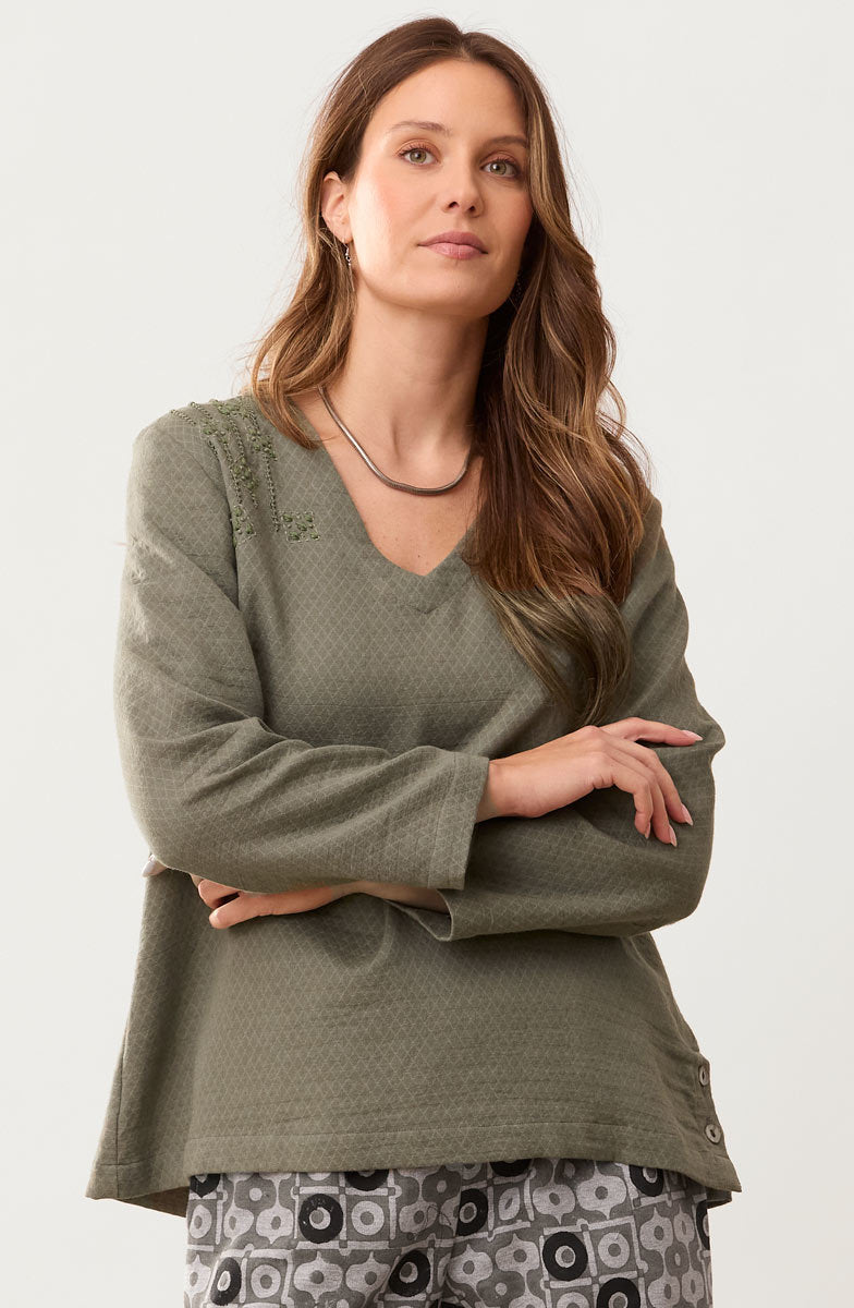 Deepa V-Neck Matelassé Top