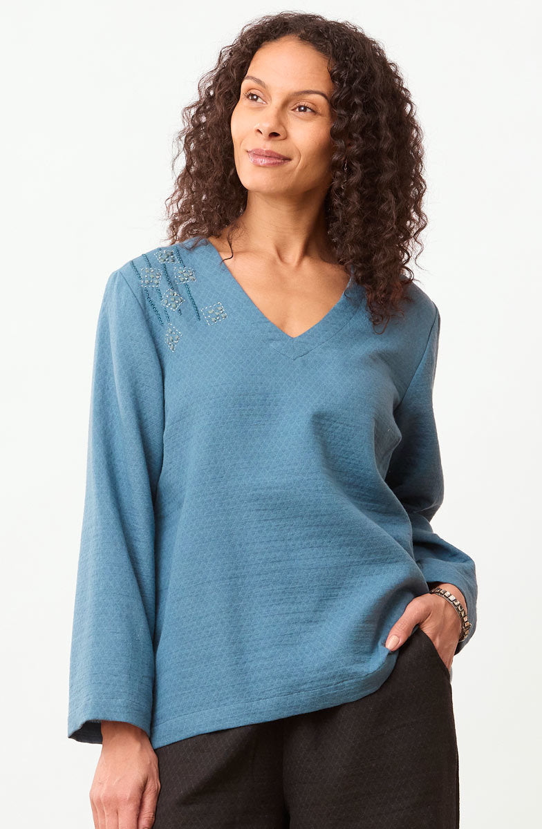 Deepa V-Neck Matelassé Top