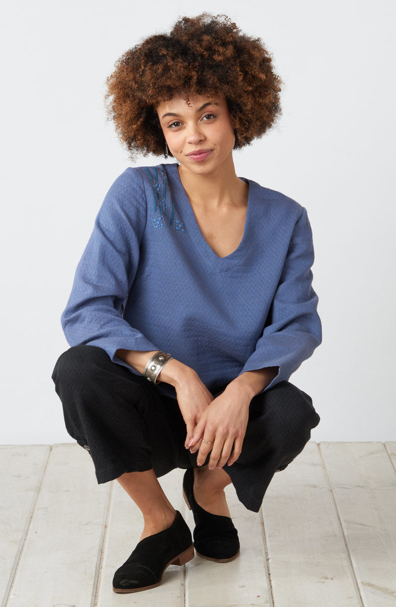 Deepa V-Neck Matelassé Top