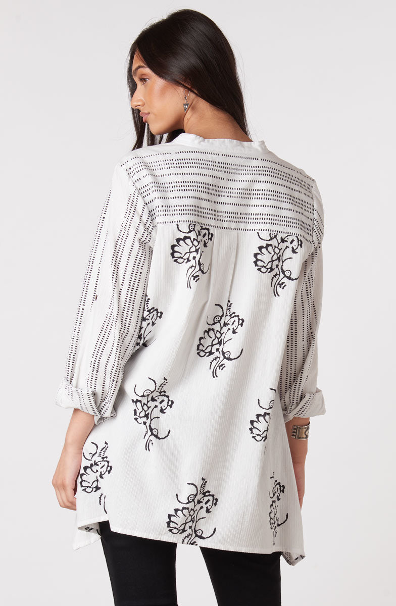 Kalpa Roll-Sleeve Handkerchief Hem Shirt - White/Black