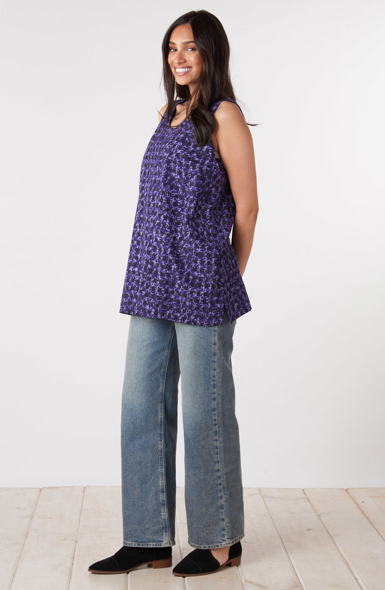 Sanju Block Print Tank - Purple