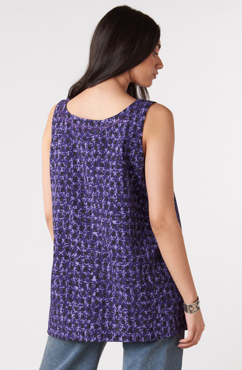 Sanju Block Print Tank - Purple