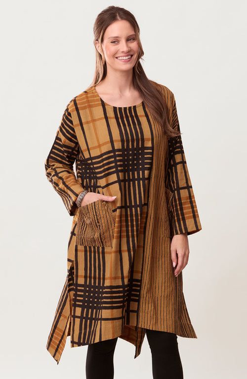 Bhadra Textured Cotton Side Slit Tunic - Golden apple