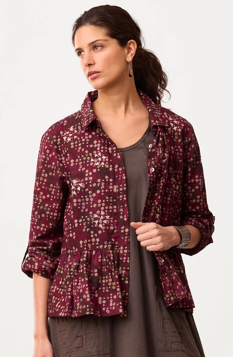 Rajni Button-Front Peplum Top - Radicchio