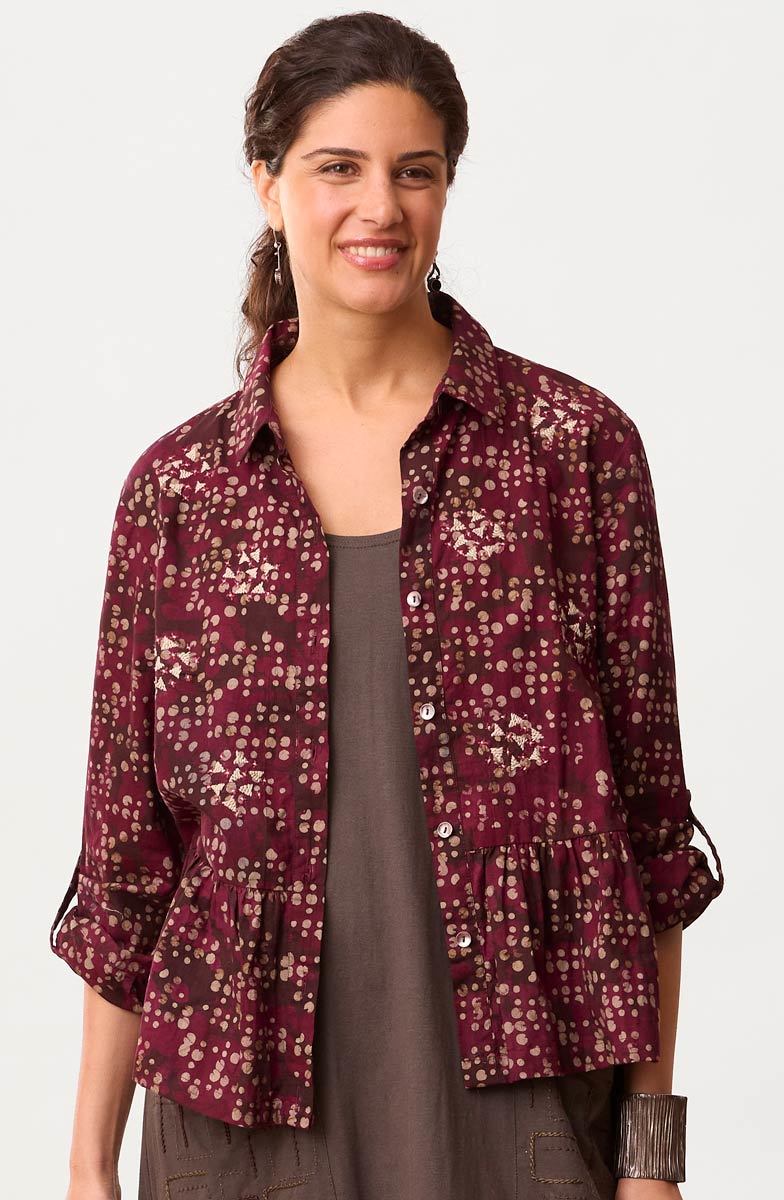 Rajni Button-Front Peplum Top - Radicchio