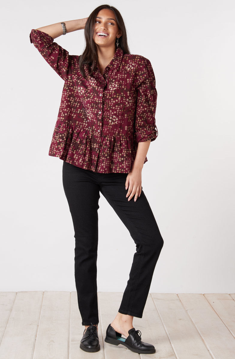 Rajni Button-Front Peplum Top - Radicchio