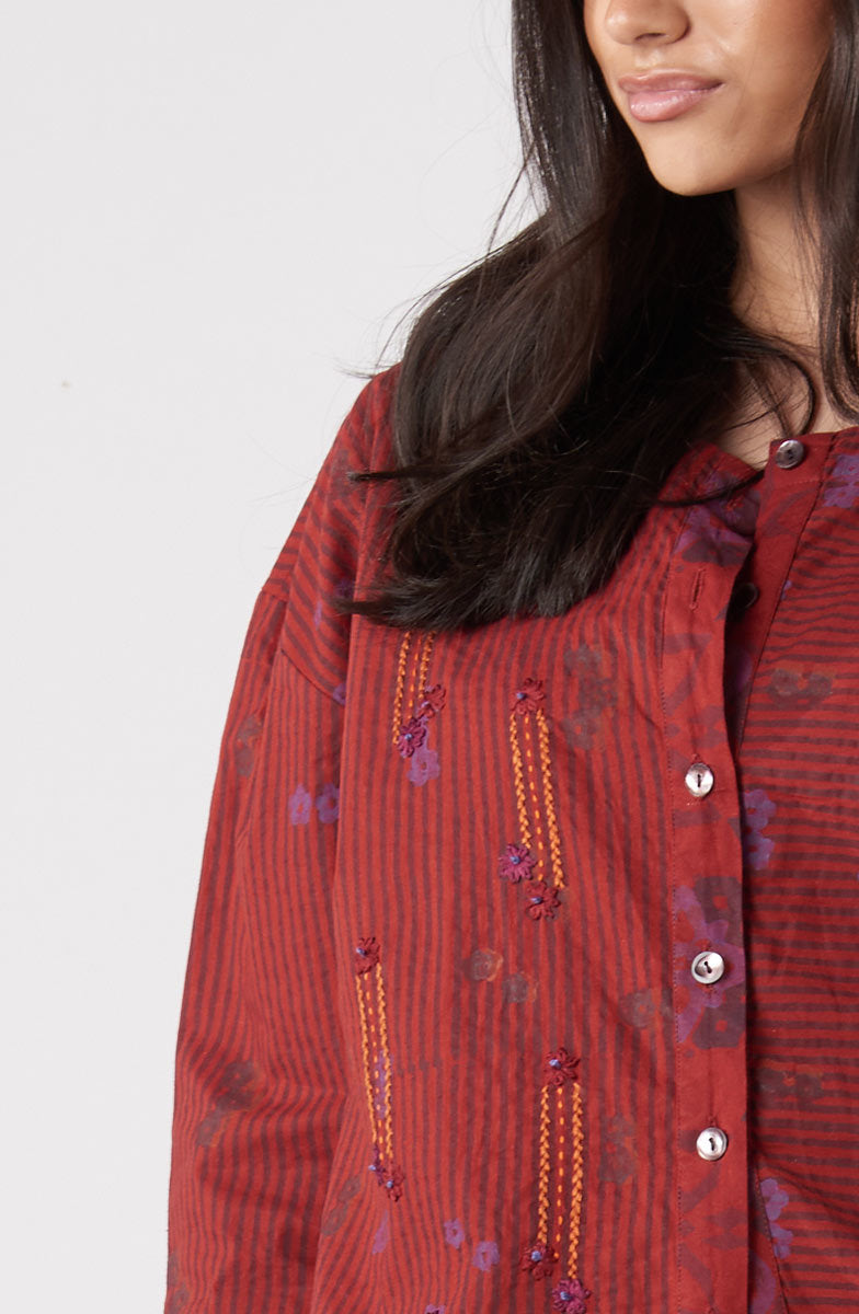Mysore Organic Boxy Top - Sunset red/Multi