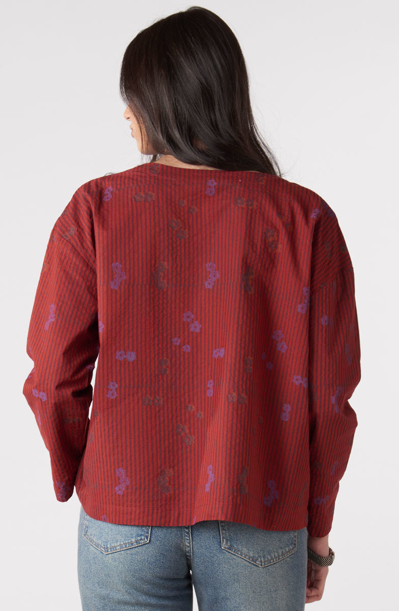 Mysore Organic Boxy Top - Sunset red/Multi