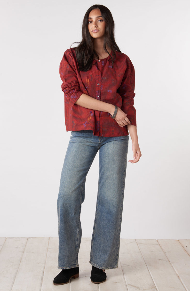 Mysore Organic Boxy Top - Sunset red/Multi
