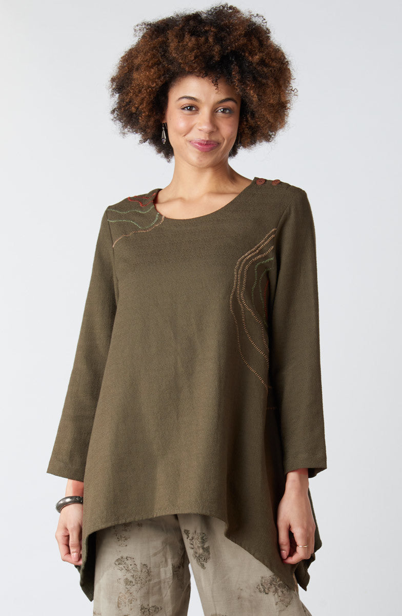 Pooja Textured Cotton Handkerchief Hem Tunic - Walnut