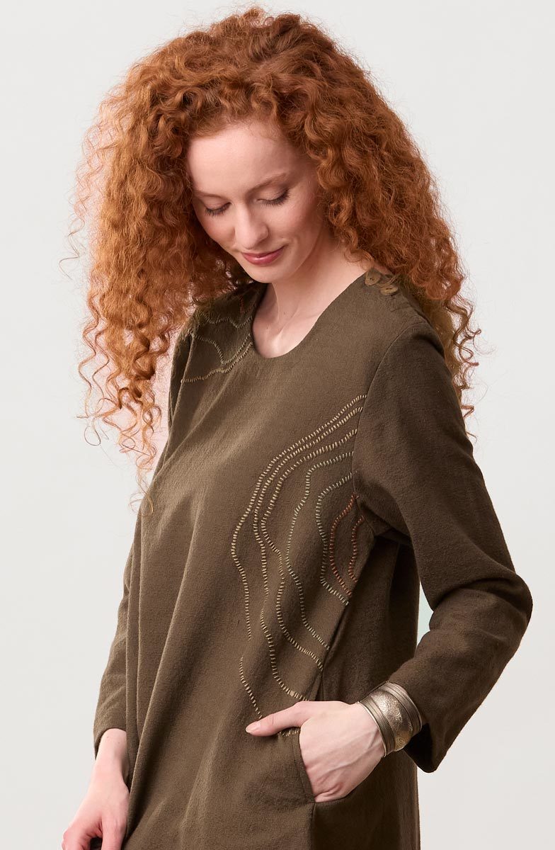 Pooja Textured Cotton Handkerchief Hem Tunic - Walnut