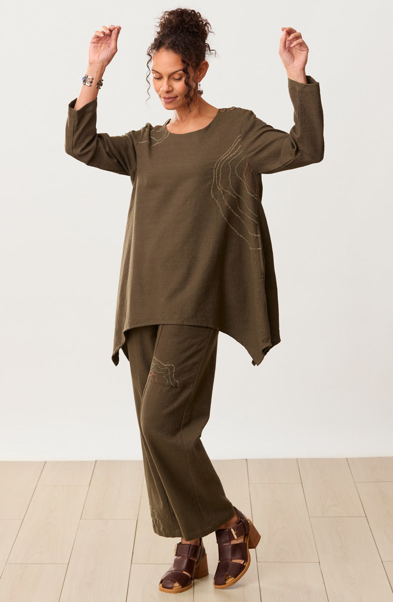 Pooja Textured Cotton Handkerchief Hem Tunic - Walnut