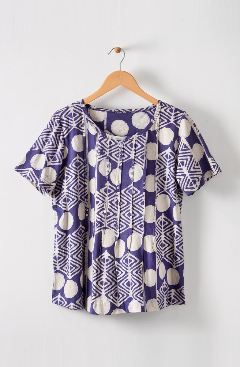 Naina Cotton Jersey Batik Print Tee - Aubergine